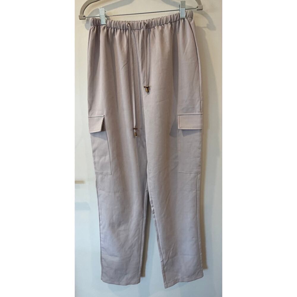 PrettyLittleThing Washed Gray Smart Cargo Trousers Elastic Pull On Easyware NWT